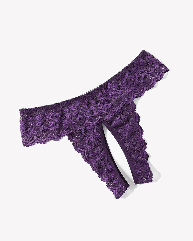Avidlove purple floral lace open-back low-rise hipster lingerie, comfortable and sexy.