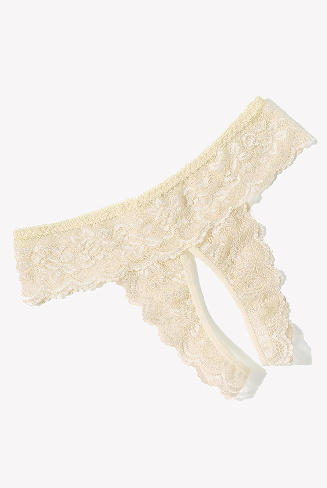 Avidlove beige lace low-rise hipster lingerie, floral lace detail, open-back, sexy and comfortable.