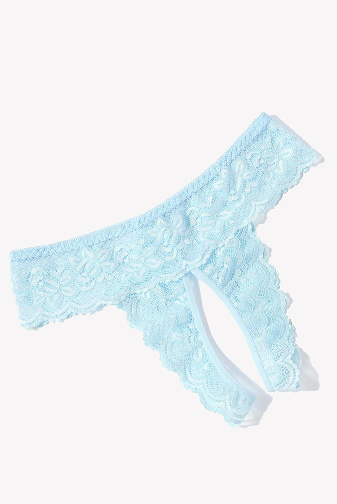 Avidlove blue lace open back low rise hipster lingerie, floral lace detail, sexy and comfortable.