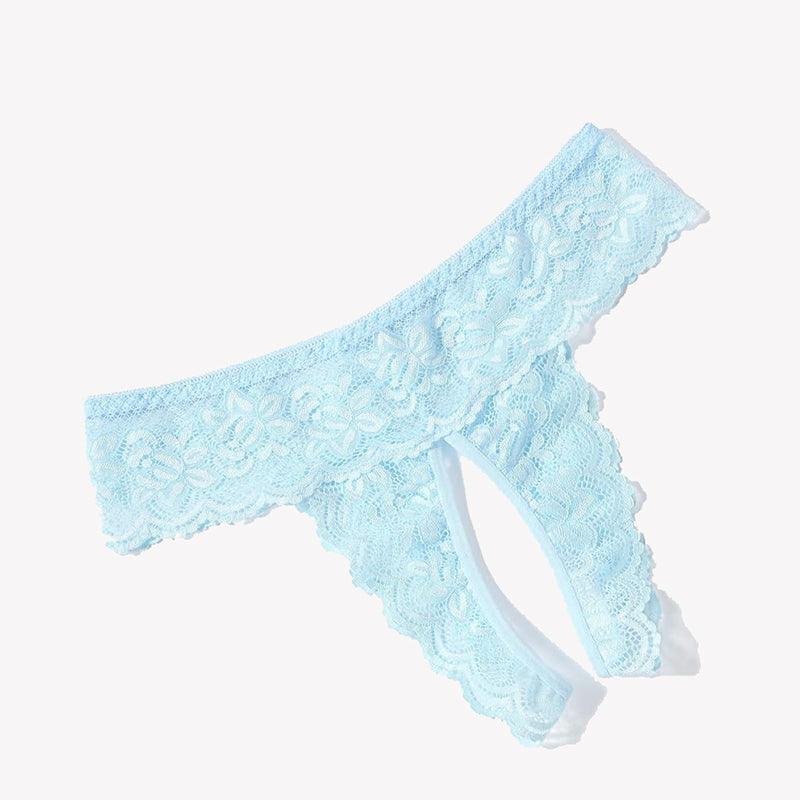 Avidlove blue lace open back low rise hipster lingerie, floral lace detail, sexy and comfortable.