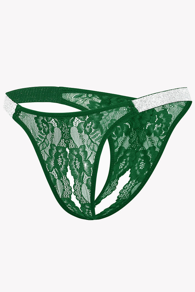 Avidlove Green Lace Panties with Shine Strap - Floral Lace Design