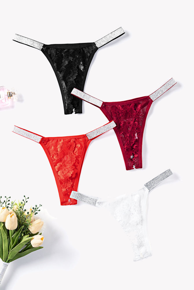 Avidlove Lace Panties with Rhinestone Straps - Black, Red, Burgundy, and White - Sexy Lingerie