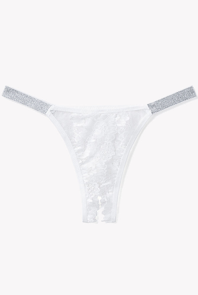 White floral lace low rise thong panty with rhinestone strap - Avidlove sexy lingerie