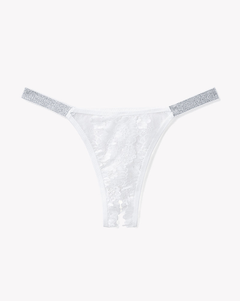 White floral lace low rise thong panty with rhinestone strap - Avidlove sexy lingerie