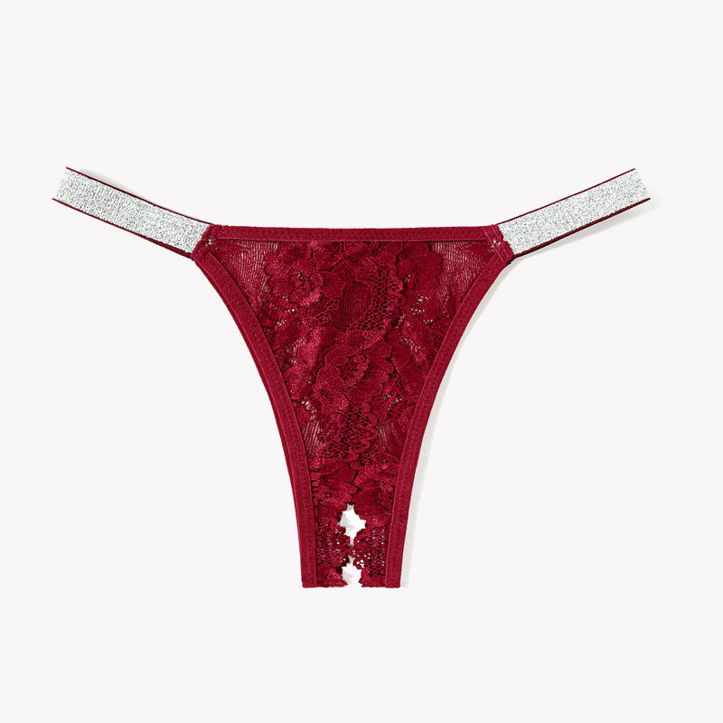 Avidlove red floral lace low rise thong panty with shine strap, open back, sexy lingerie
