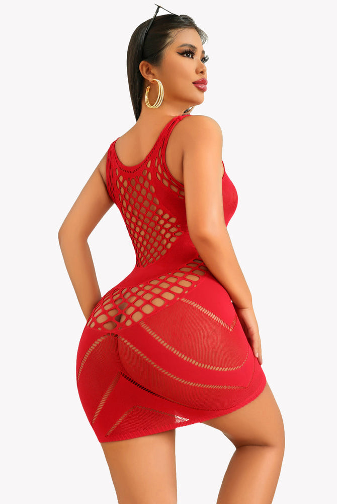 Red fishnet dress with hollow-out design, sexy chemise for women, Avidlove lingerie