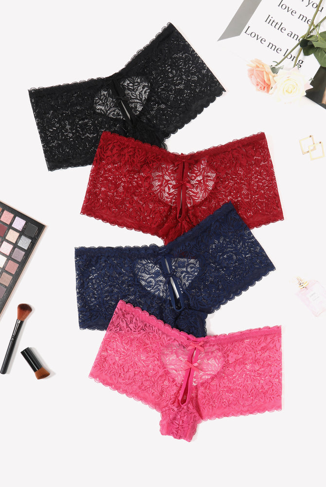 Avidlove Lace Boy Shorts Panties in Black, Red, Navy, and Pink with Heart Design