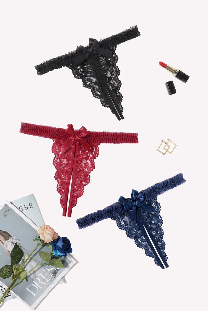 Avidlove Floral Lace Panties in Black, Red, and Navy Blue with Bow and Ruffle Trim, Sexy Lingerie