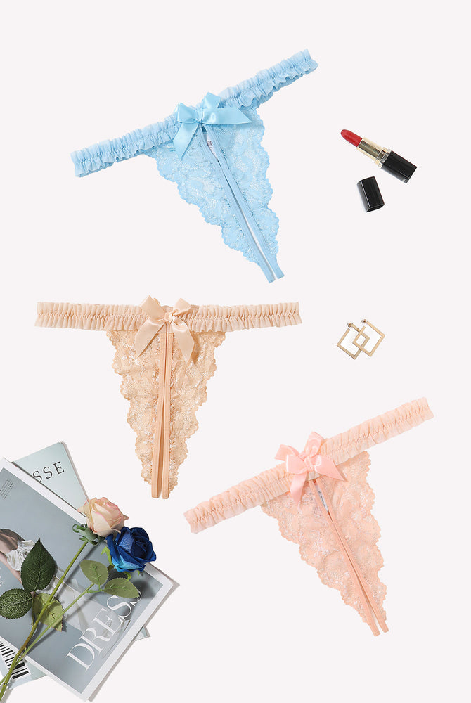 Avidlove floral lace panties in light blue, beige, and peach with bow and ruffle trim, sexy lingerie