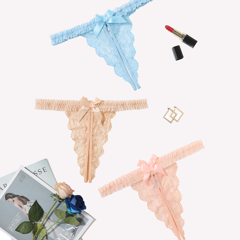 Avidlove floral lace panties in light blue, beige, and peach with bow and ruffle trim, sexy lingerie