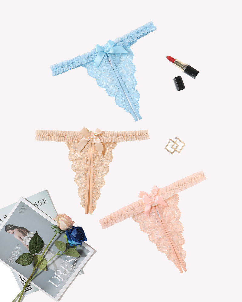 Avidlove floral lace panties in light blue, beige, and peach with bow and ruffle trim, sexy lingerie