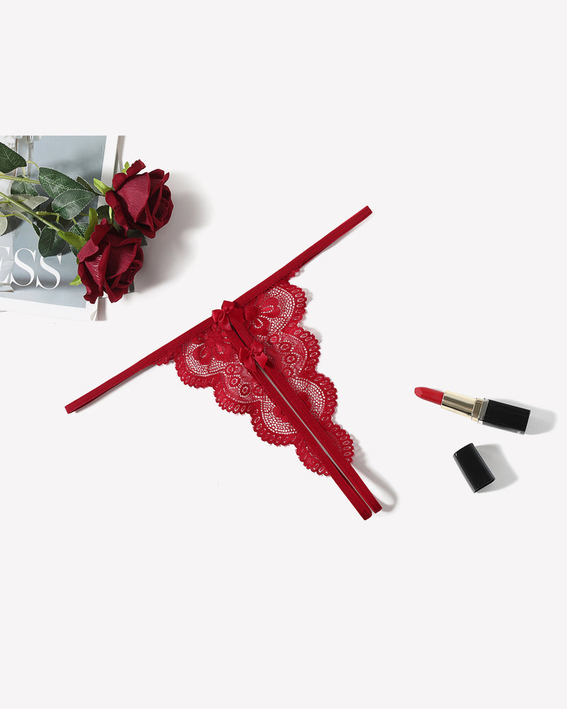 Red lace thong panty, butterfly design, low-rise, bow detail, sexy lingerie, Avidlove collection