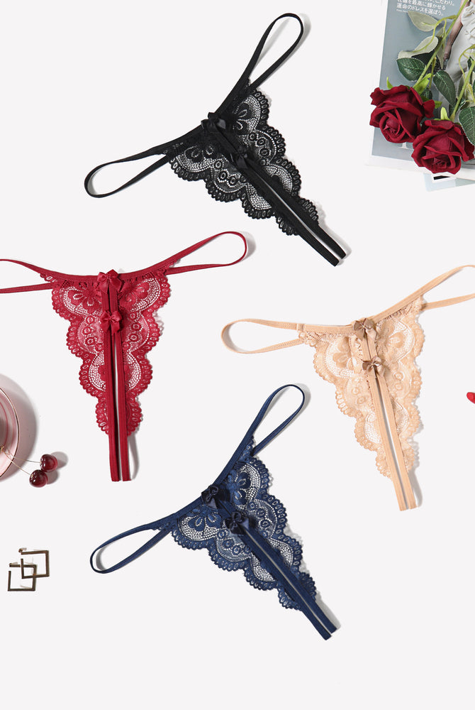 Lace Thongs Low Rise Bow Panties in various colors. Sexy low waist lingerie with butterfly design.
