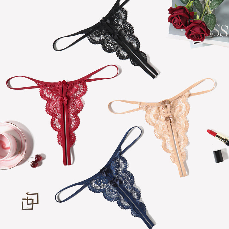 Lace Thongs Low Rise Bow Panties in various colors. Sexy low waist lingerie with butterfly design.