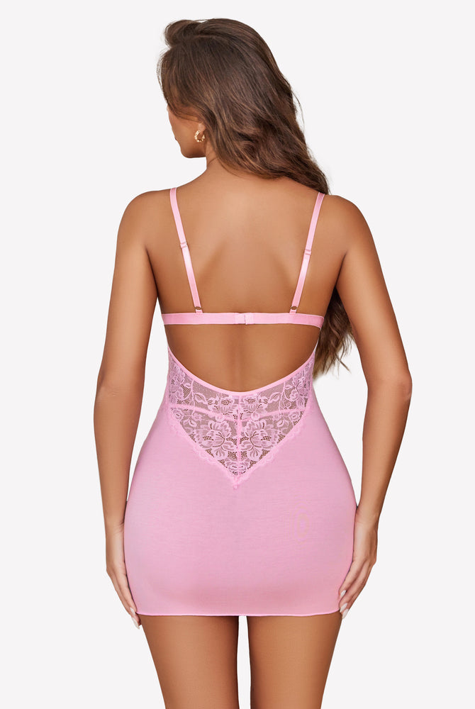 Pink Avidlove chemise slip nightie with lace back detail and adjustable straps