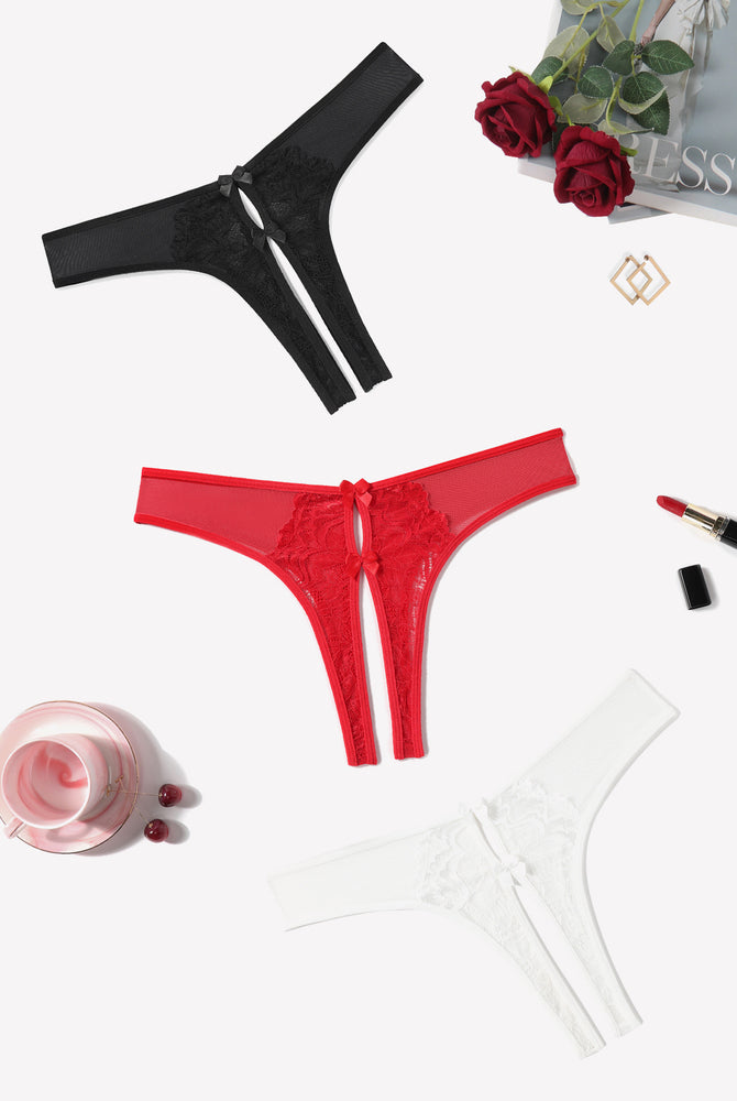 Mesh Panties Briefs with Cute Bow in Black, Red, and White - Sexy Lingerie