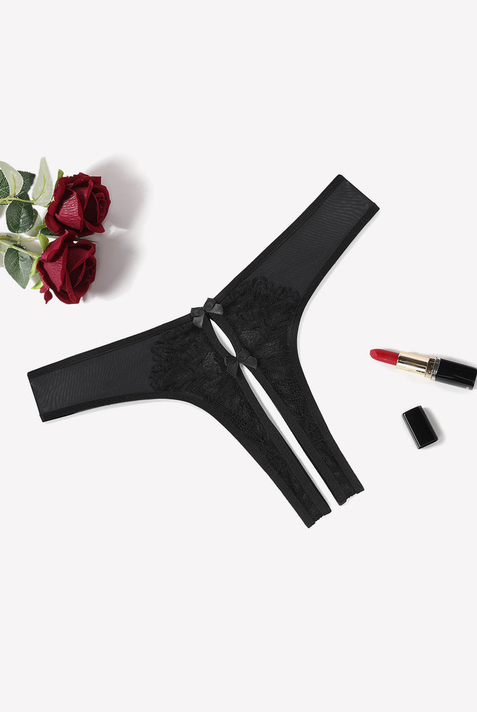 Black mesh panties briefs with cute bow, sexy lingerie, lace and mesh, unique crotch design