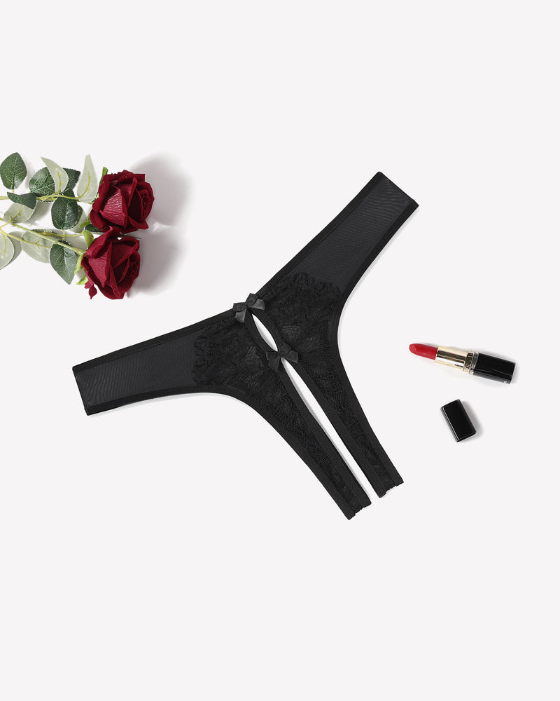 Black mesh panties briefs with cute bow, sexy lingerie, lace and mesh, unique crotch design