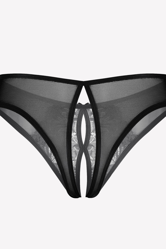 Black mesh panties briefs with unique crotch design, sexy lingerie, lace and mesh details