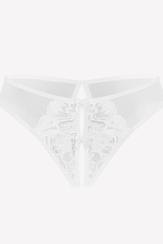 White mesh panties briefs with lace and bow, unique crotch design, sexy lingerie