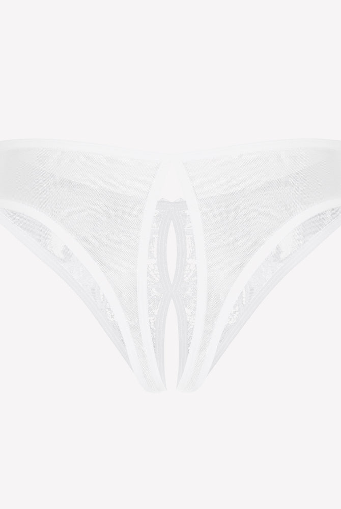White mesh panties briefs with unique crotch design, sexy lingerie, lace and mesh details