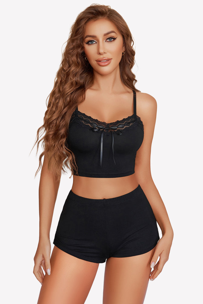 Black Pajama Set with Lace Trim - Silky, Soft, and Comfortable