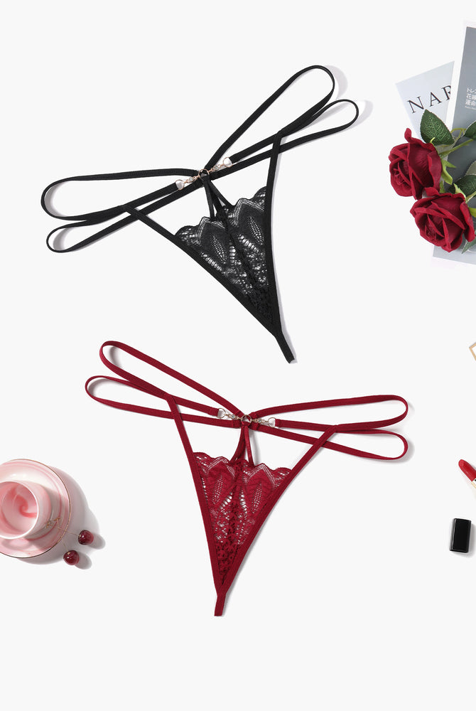 Floral Lace Briefs Hollow Out Thong Panty in black and red with delicate lace design