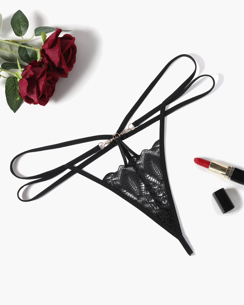 Black floral lace thong, sexy lingerie with hollow-out details, enhancing confidence and beauty