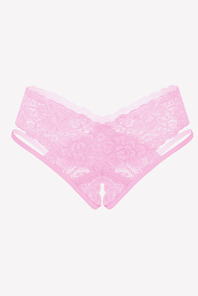 Avidlove pink lace V-shape cheeky panties, low-rise, floral lace design, sexy lingerie.
