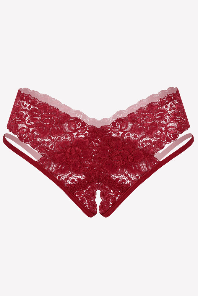 Avidlove burgundy lace V-shape cheeky panties, low-rise design, sexy lingerie
