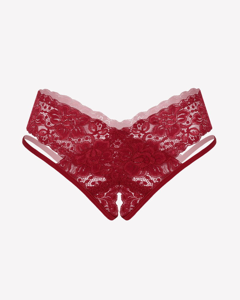 Avidlove burgundy lace V-shape cheeky panties, low-rise design, sexy lingerie