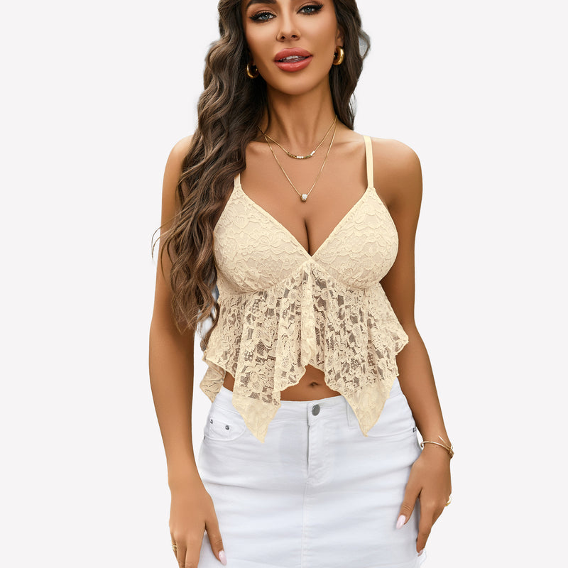 Crop-Tops mit Spitzen-Bralette und V-Ausschnitt