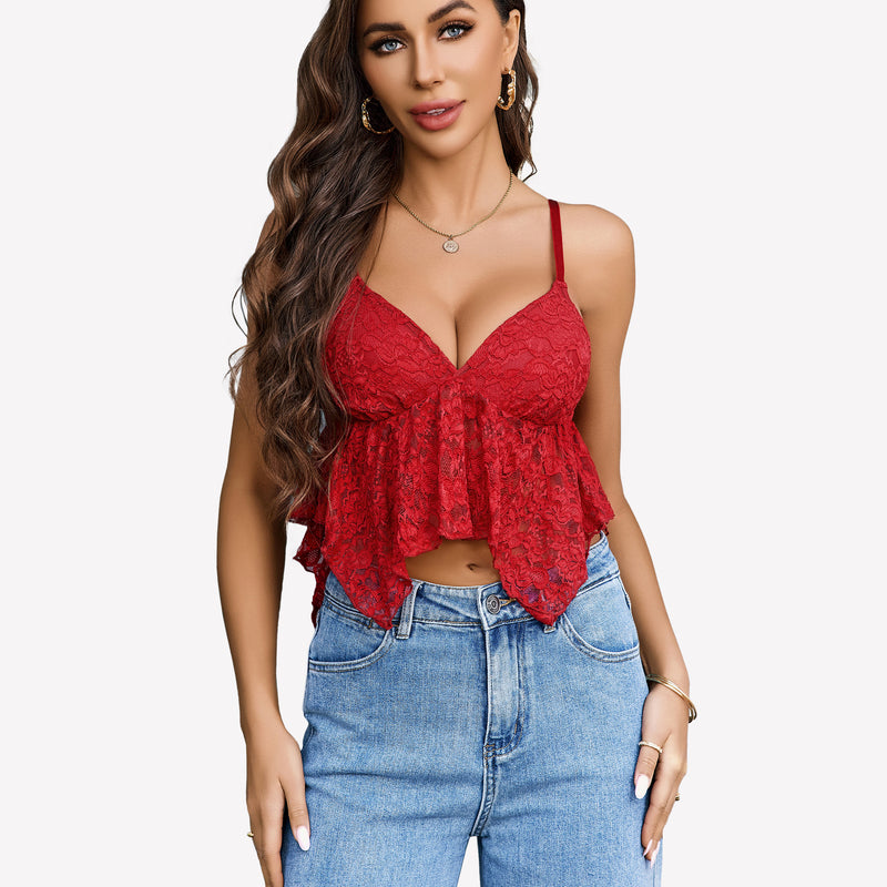 Crop-Tops mit Spitzen-Bralette und V-Ausschnitt