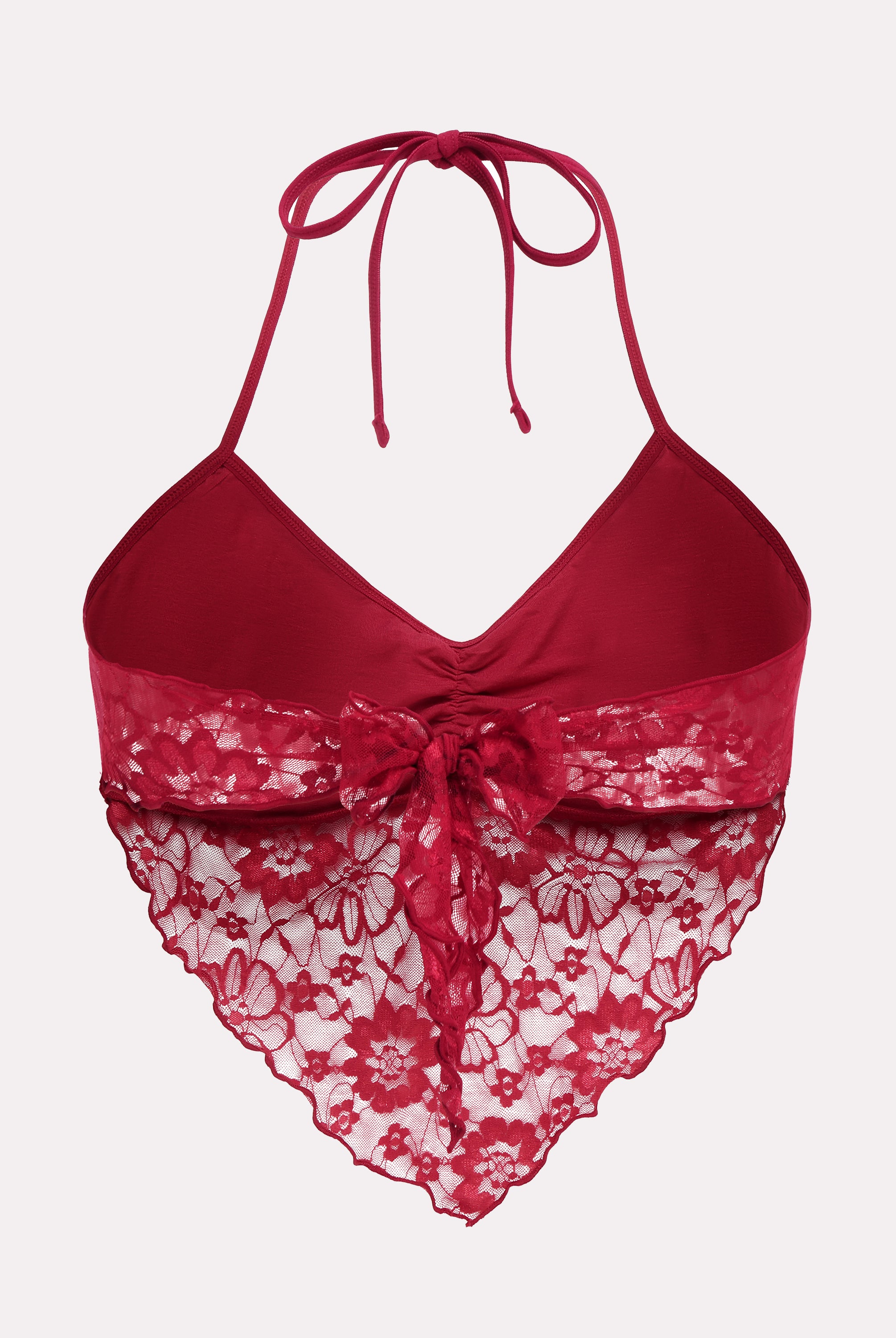 Red lace halter V neck cami tank top, perfect for parties and nights out.