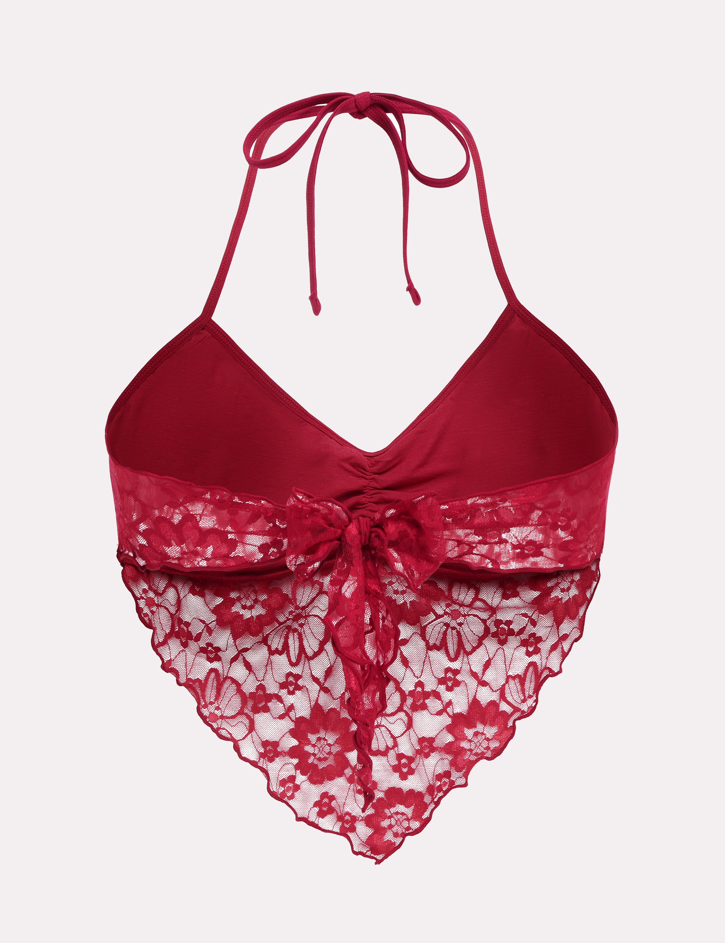 Red lace halter V neck cami tank top, perfect for parties and nights out.