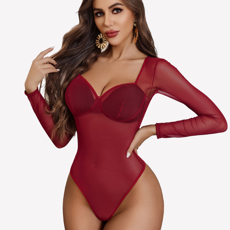 Long Sleeve Leopard Mesh Bodysuits