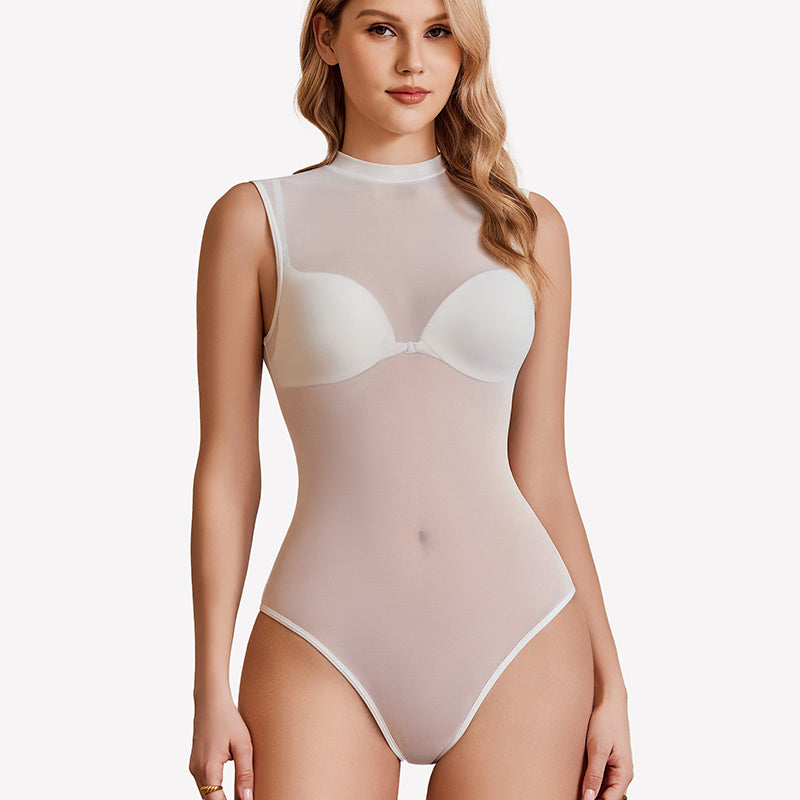 See Through Mesh Sleeveless Bodysuits
