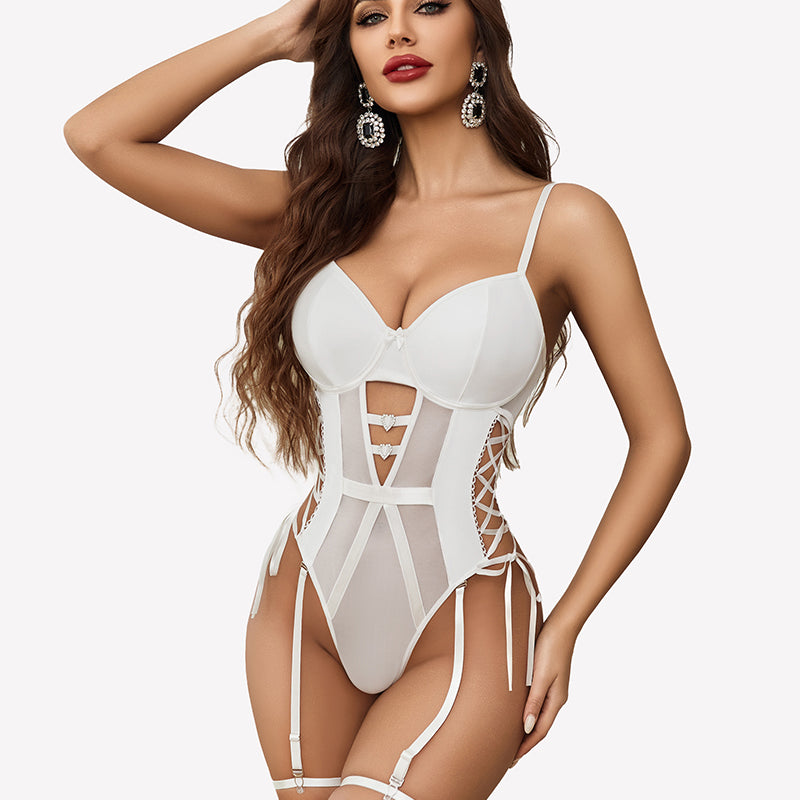 Leather Teddy Mesh Garter Belt Set