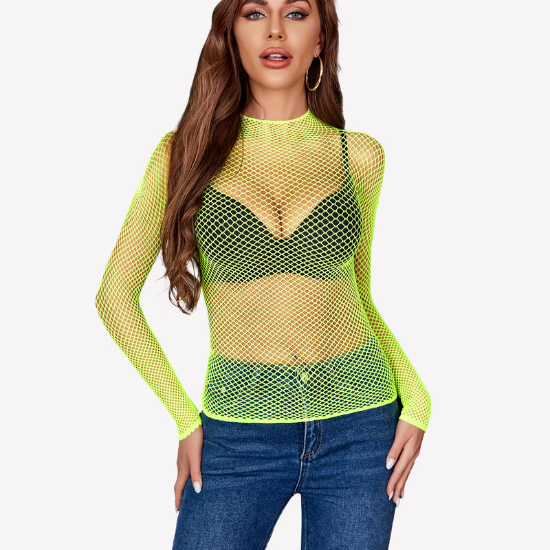 Fishnet Mesh Long Sleeve Tops