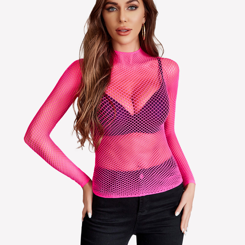 Fishnet Mesh Long Sleeve Tops