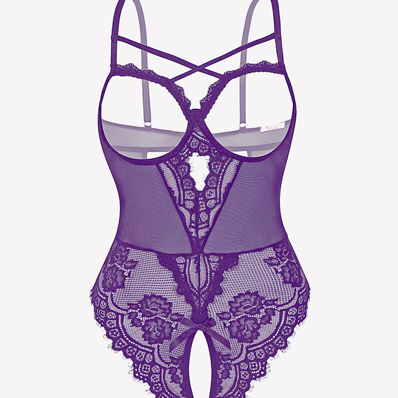 Floral Lace Crotchless Teddy Mini Babydoll