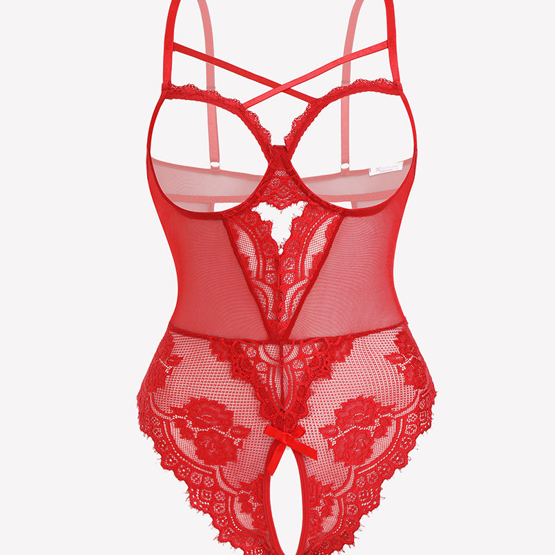 Floral Lace Crotchless Teddy Mini Babydoll