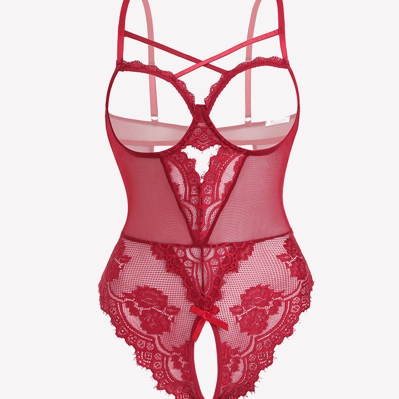 Floral Lace Crotchless Teddy Mini Babydoll