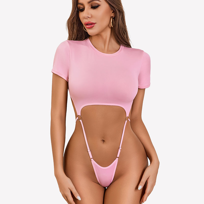 Kurzärmlige, schmal geschnittene Bodys mit Rundhalsausschnitt