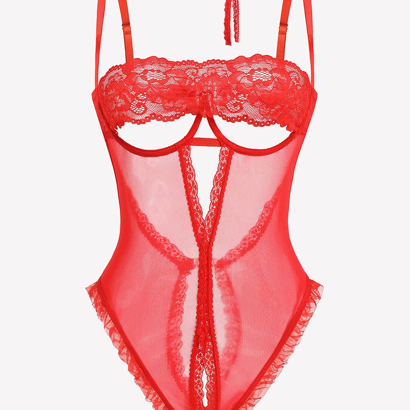 Teddy-Dessous mit Spitze und V-Ausschnitt im Schritt