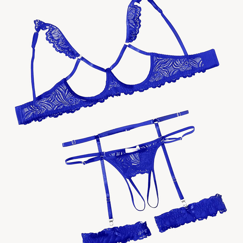 Floral Lace Bra and Panty Garter Sets