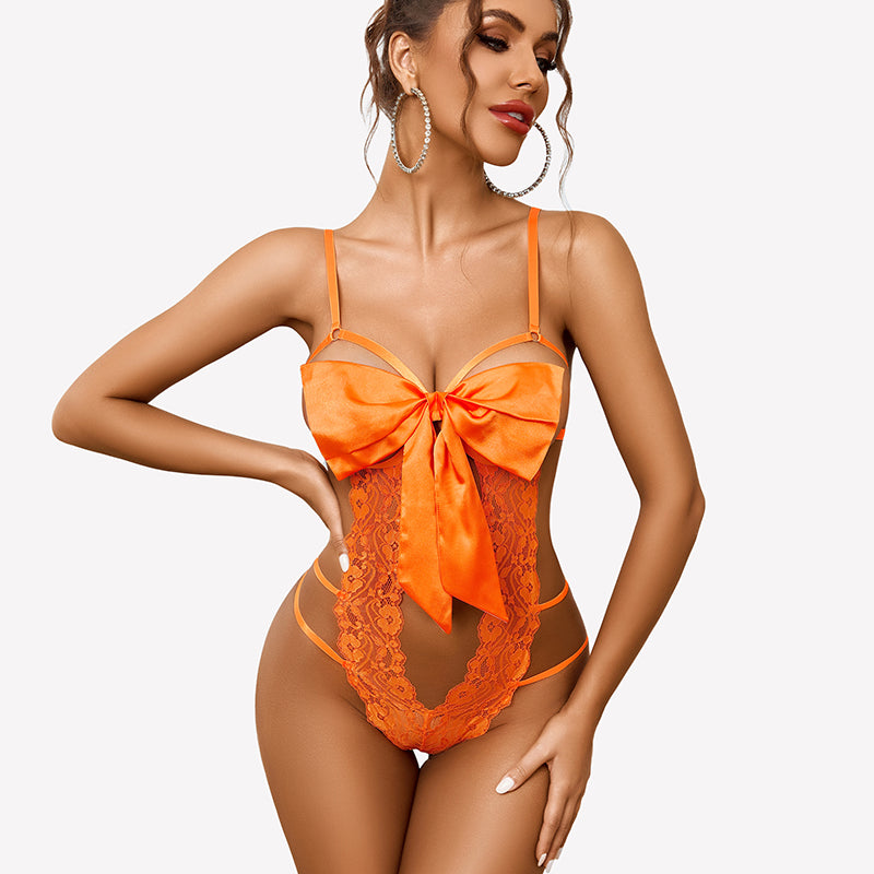 Floral Lace Teddy Bow Tie Bodysuit