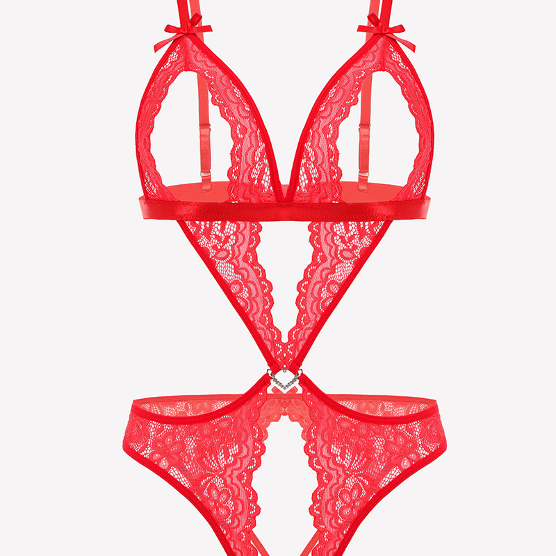 Teddy-Body aus Spitze mit tiefem V-Ausschnitt