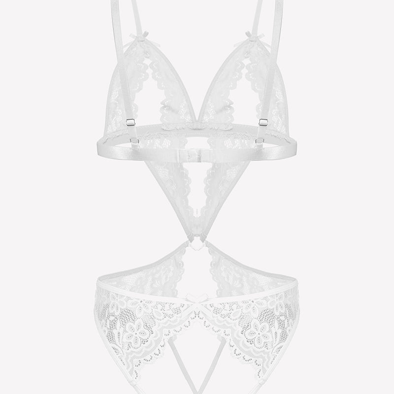 Teddy-Body aus Spitze mit tiefem V-Ausschnitt