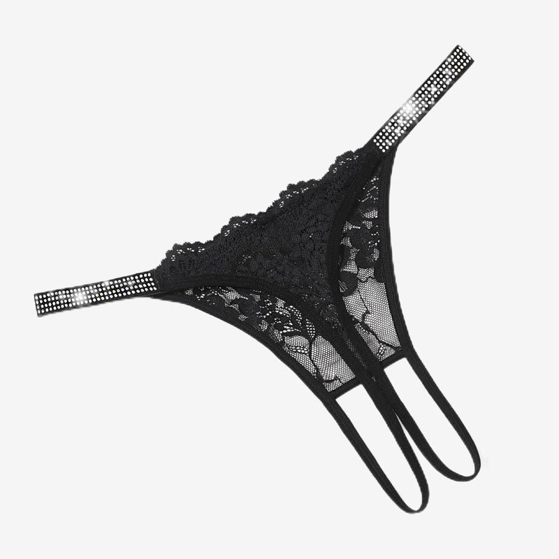 Floral Lace Briefs Rhinestones Strap Panties